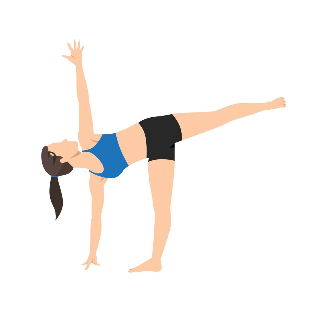 Illustration of woman doing the half moon pose in yoga.