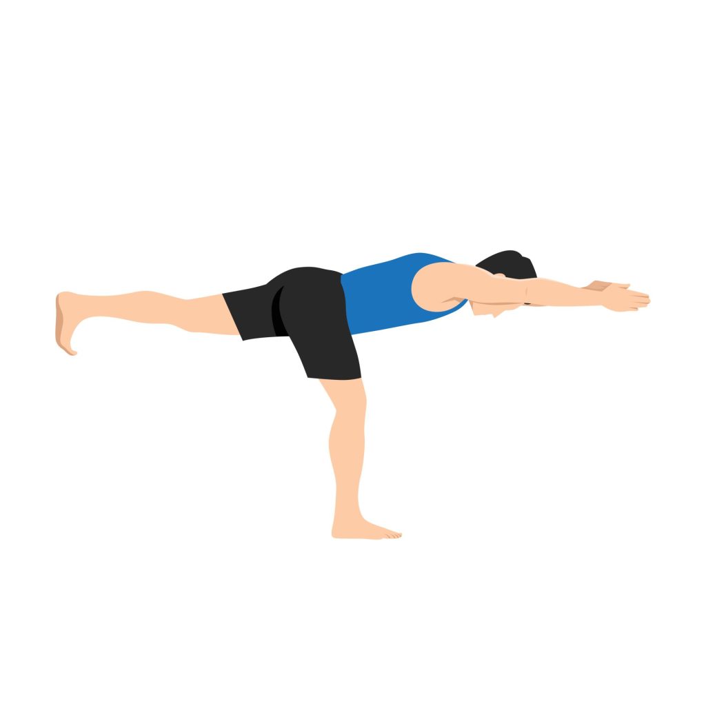 Illustration of man doing warrior III pose in yoga.